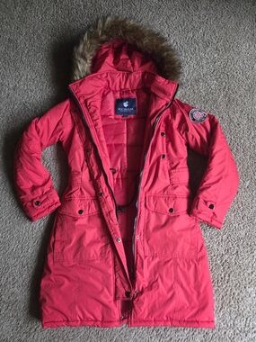 Rocawear Bright Red Hooded Puffer with Faux Fur Trim